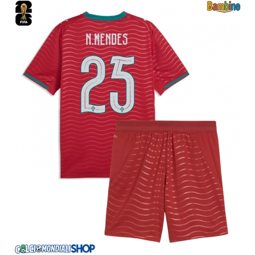 Maglie da calcio Portogallo Nuno Mendes #25 Prima Maglia Bambino Mondiali 2026  Manica Corta + Pantaloni corti)